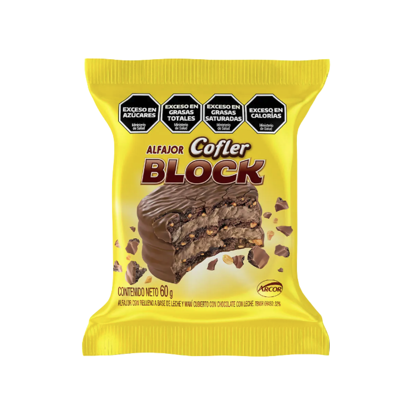 Arcor Cofler Block Alfajor 38g packaging with Argentinian milk chocolate and peanut pieces