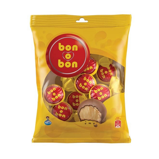 Arcor Bon o Bon Milk Chocolate Bag containing 7 individually wrapped peanut cream filled chocolates