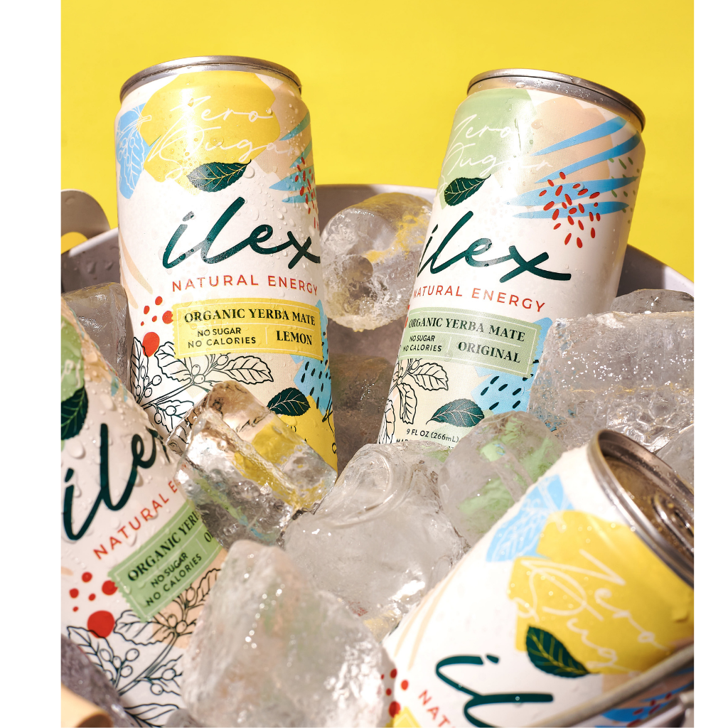 Close up of Ilex Organic Yerba Mate label showing organic certification and natural ingredients