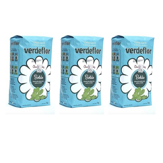 Verdeflor Yerba Mate with Boldo 3kg bulk pack authentic Argentinian tea bags showing blue packaging